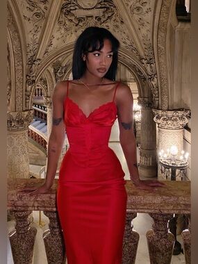 House of CB | Dresses | House Of Cb Anais Black Satin Pointed Corset Midi  Dress | Poshmark